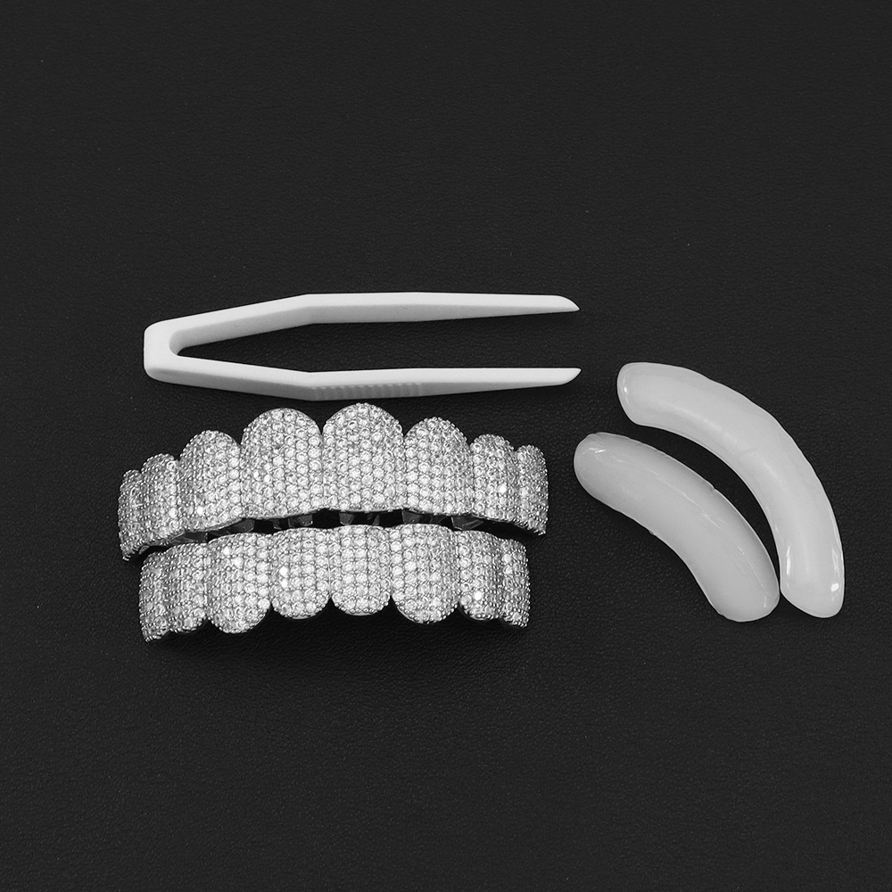 Teeth Whitening Moulds - شبك أسنان مطلي بالفضة مرصع بالكامل